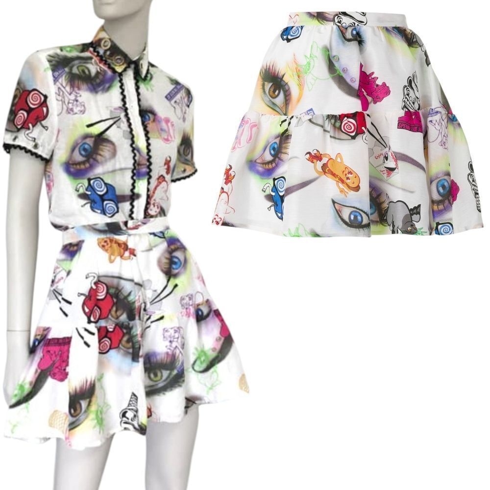kenzo Graffiti Visage Colorful Graphic Print Mini Skirt S